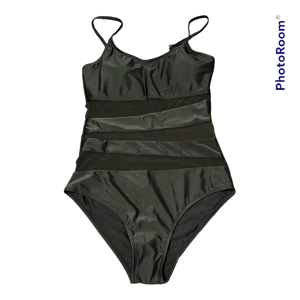 Women's Mesh Front One Piece Black Swimsuit 
Medium Size